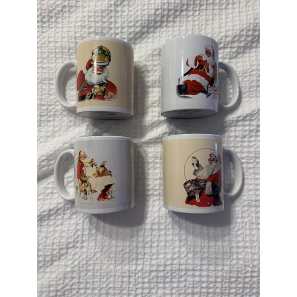 Set of 4 Norman Rockwell Holiday Memories Mugs Christmas Design Studio Santa - Picture 1 of 7